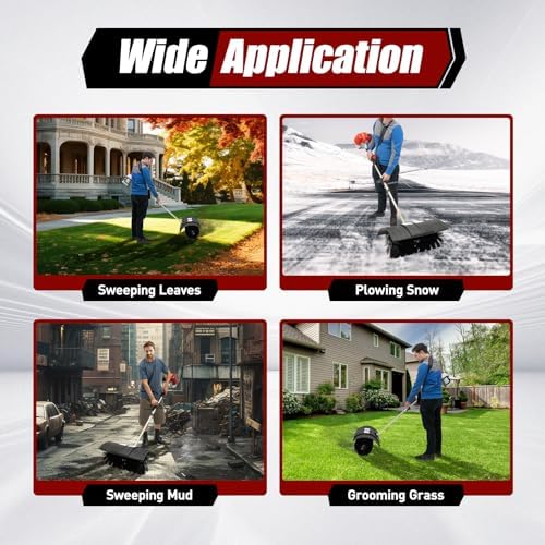 52cc Gas Power Cleaner Outdoor Hand Held Broom 2.3HP 1.8M Driveway Cleaner Nylon Brush for Sidewalk Grass Snow Lawn Cleaning
