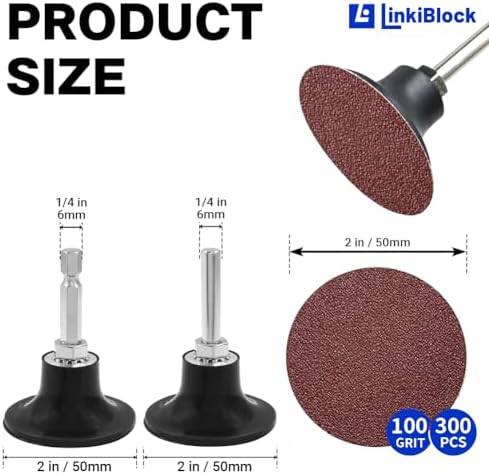 300Pcs 2 inch R-Type Quick Change Aluminum Oxide Surface Conditioning Sanding Discs Set 100 Grit with Adapter & Backing Pad