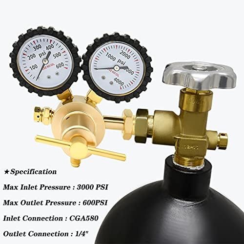Nitrogen Regulator 0-600PSI CGA580 Inlet, 1/4-Inch Male Flare Outlet Connection,Heavy-Duty Handle,Self-reseating Relief Valve,Nitrogen Tank Regulator
