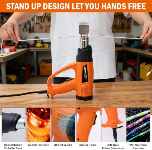 300PCS Waterproof Solder Seal Wire Connectors & 3:1 Heat Shrink Tubing with 1800W Heat Gun Kit 122℉~1202℉ Variable Temp 1.5S Fast Heating Overheat Protection for Auto Marine & Wiring Repair 10-26 AWG