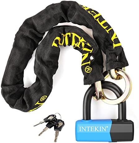 Motorcycle Chain Locks 3.1FT Bicycle Locks 10mm/0.42inch Thick Security Chain Lock Heavy Duty Bike Lock with 16mm/0.64inch Disc Lock for Gates, Fences and Outdoor Equipment