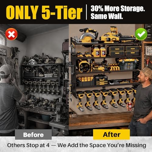 Large 5-Tier Power Tool Organizer Wall Mount, 320lb Capacity, 34'' Wide