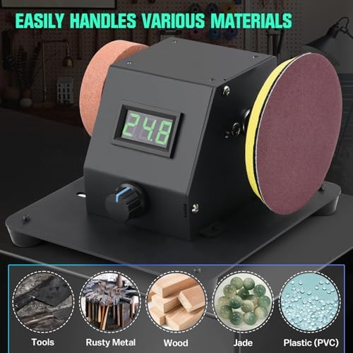 4-1 Mini Multi-functional Table Saw with Voltage LED Display and 7 Speed Adjustable, Mini Table Saw for Crafts with 10 Sanding Belts, 90° Adjustable Belt Sander, Dual Bench Grinder