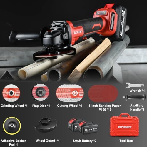 AOBEN 21V Cordless Angle Grinder Tool, 4-1/2 Inch Power Brushless Cut Off Grinder, Paddle Switch, with 2x4.0Ah Battery & Charger, Electric Handheld Grinder for Metal Cutting, Grinding, Polishing