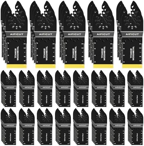 AIFICUT 100pcs Oscillating Saw Blades Universal Wood Multitool Blades Quick Release Oscillating Tool Blades Kits Fit Porter Cable Black & Decker Rockwell Ridgid Ryobi Milwaukee Chicago Craftsman