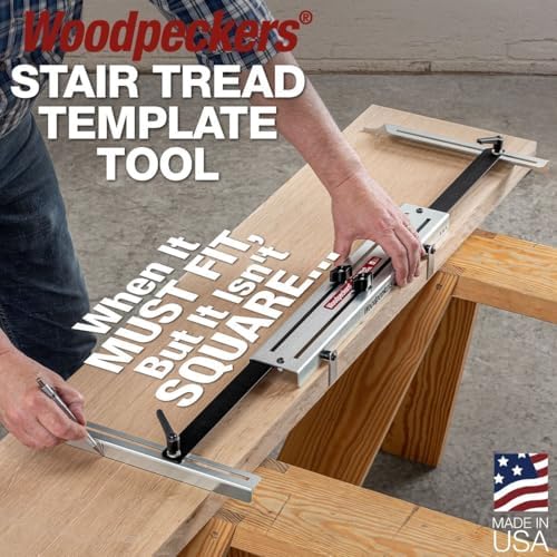 Woodpeckers Stair Tread Template Tool, Adjustable Gauge for Steps, Shelves & Out-of-Square Walls, 20-1/4" to 52" Range, Steel Construction, USA Made - STTT