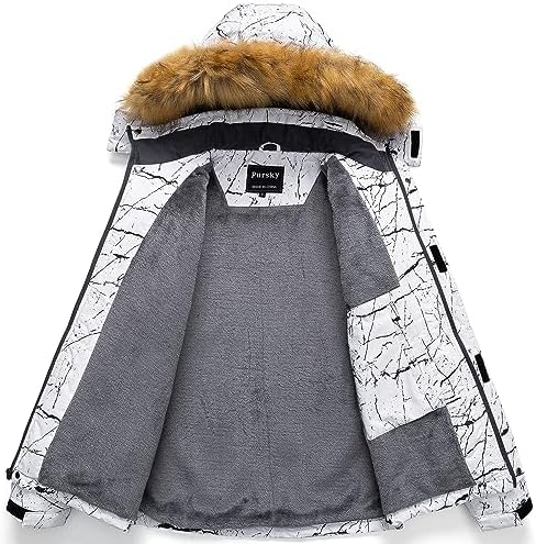 Pursky Men's Waterproof Ski Jacket Winter Snow Coats Fur Hooded Raincoats Parka