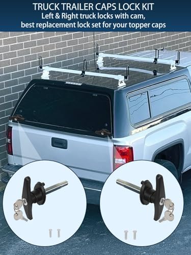 Truck Cap T-Handle Lock for Camper Shell Replacement Locking Latch Parts, Truck Bed Topper Door Locking Accessories Kit with Keys - R
