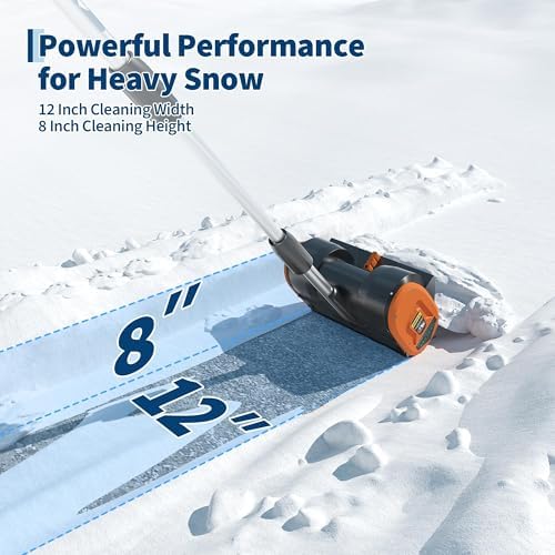 Cordless Snow Shovel, Electric Snow Blower - 20V 4.0Ah Battery & Charger, Brushless Motor, Clears Paths Up to 12 in W x 8 in H, 17FT Throwing Distance, Snows Thrower for Sidewalks & Driveways