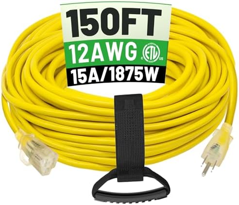POWGRN 150 FT 12/3 Outdoor Extension Cord Waterproof, Heavy Duty Power Cord