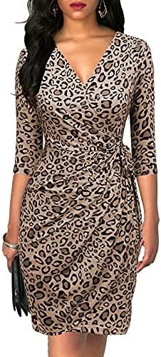 Berydress Women's 3/4 Sleeve V Neck Casual Party Work Faux Black Wrap Dress