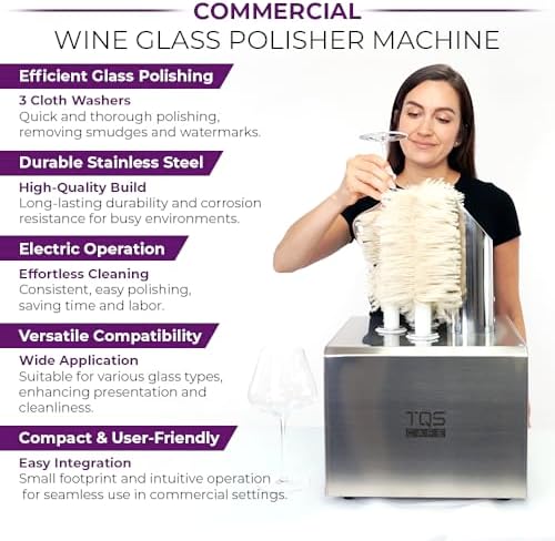 Commercial Wine Glass Polisher Machine - Electric Glass Polishing Machine with 3 Cloth Polishers - Stainless Steel Glass Polisher for Wineries, Bars, and Restaurants and More