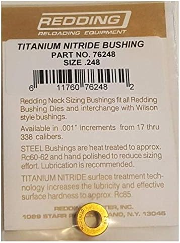Redding Reloading Titanium Nitride 1/2'' O.D. x 3/8'' Long Neck Sizing Bushing | Precision Steel Reloading Bushing with Increased Surface Hardness & Reduced Sizing Friction