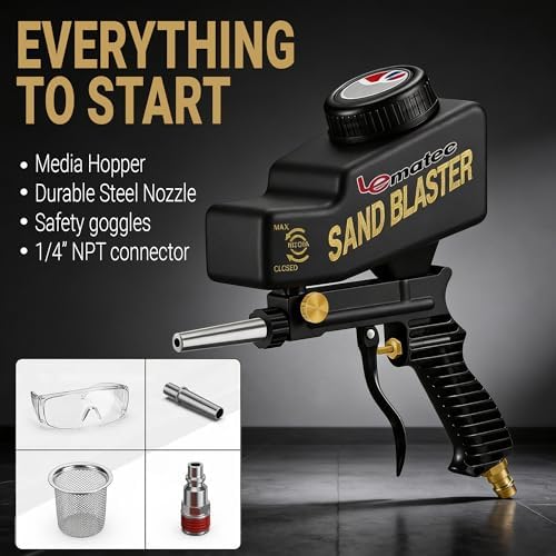 LE LEMATEC Portable Sand Blaster Gun Kit, Pneumatic Tool for Rust Removal