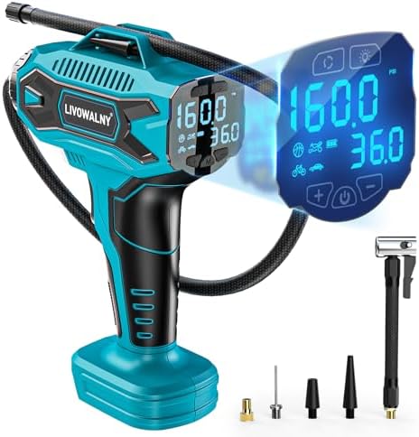 LIVOWALNY Tire Inflator Air Compressor Compatible with Makita 18V Battery, 160PSI Cordless Portable Electric Air Pump with Digital Pressure Gauge for Car Motorcycles Bike Sport Ball Auto (Tool Only)