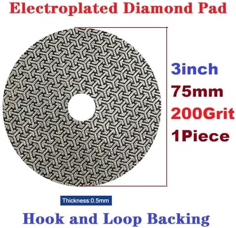 Electroplated Diamond Sanding Paper Sheet Pad,200Grit 3inch 75mm Grinding Sandpaper Pad Hook and Loop Backing for Metal Glass Porcelain Ceramic Hand Polishing & Trimming (1 Piece)