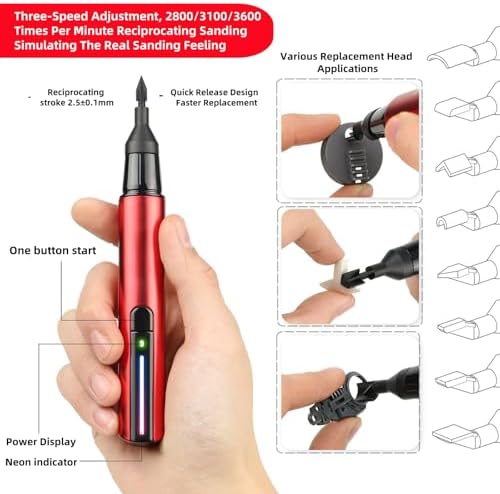 Mini Electric Reciprocating Sander, USB Fast Charging with 3-Speed Adjustable & 8 Sanding Heads, Compact Precision Tool for DIY Crafts, Woodworking, Surface Polishing