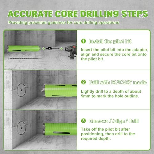 2 1/2 Inch Dry Core Drill Bit with Pilot Bit and 2 Pcs Adapters