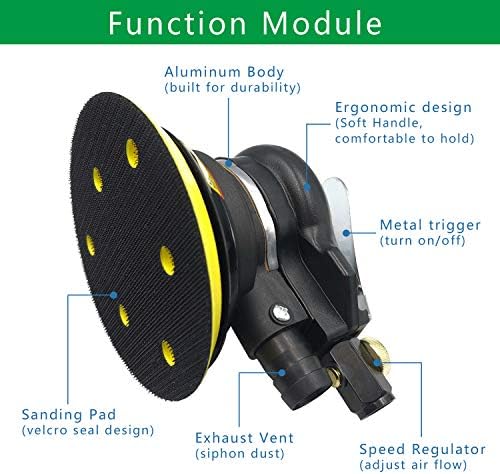 Air Random Orbital Sander, 5"6"Vacuum Air Sander, Dual Action Pneumatic Sander include5 inch 6 Inch Pads and sandpaper, Polisher for Car or Metal (Self-Vacuum)