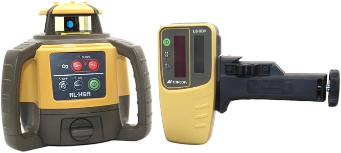 Topcon RL-H5A Horizontal Self-Leveling Rotary Laser Level Kit- LS-80X Receiver, NiMH Battery, and Charger 2600ft Range, ±1/16" Accuracy at 100ft, IP66 Rated for Construction, Grading & Excavating