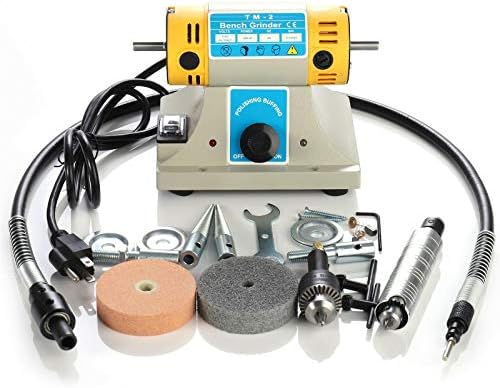 Electric Bench Buffer Polisher, 350W Mini Jewelry Rock Polishing Grinding Buffing Benchtop Tool Kits, Variable Speed 0~10000 RPM, DIY Rock Gem Jade