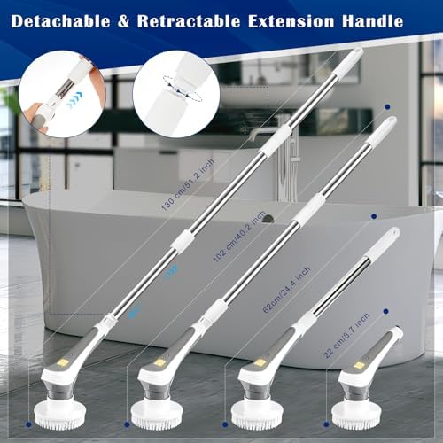 Electric Spin Scrubber, 2023 New Cordless Electric Shower Scrubber with 7 Replaceable Brush Heads & 3 Adjustable Extension Handles, IPX8 Waterproof High Speed Power Cleaning Brush for Bahroom, Kitchen