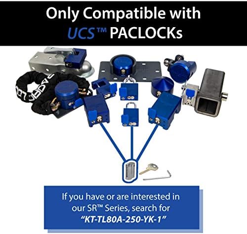 PACLOCK's KT-UCS-80A-250-YK-1 Hitch Lock Combo, Blue Anod Alum, High Performance 6-Pin Cylinder, 1 Lock Keyed to a Number U-Pick! w/ 2 Keys, with 1/2" Threaded Pin & 5/8" Pin