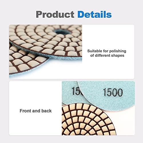 Dry Diamond Polishing Pads - 8pcs 4 inch #1500 Sanding Pads Kit for Granite Marble Ceramic Used on Angle Grinder or Polisher
