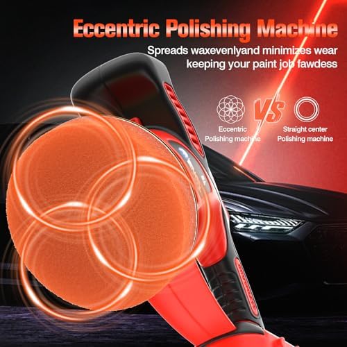 ENON Cordless Car Buffer Polisher Kit（2X 2000mAh 12V Batteries&34 PCS Attachments）- Brushless Dual Action Random Orbital Polishing with 6-Speed 6000RPM for Auto Detailing, Waxing & Paint Correction