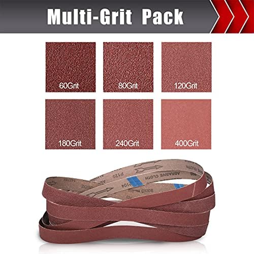 BOSHCRAFT 12 Pcs 1"x30" Sanding Belts, 60/80/120/180/240/400 Grit (2 Pcs Each) Aluminum Oxide for Knife Sharpening & Metal Polishing