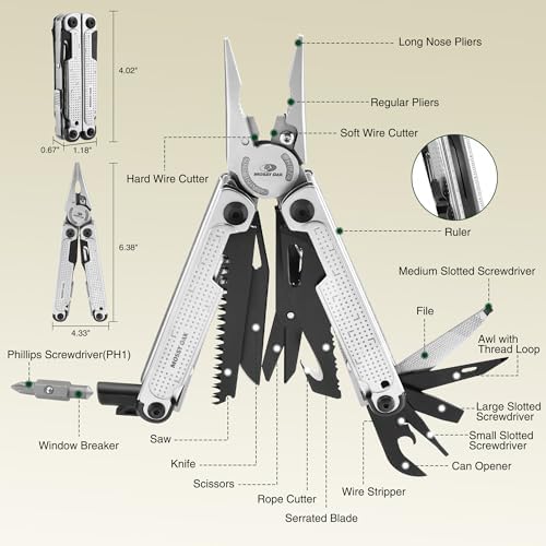 MOSSY OAK 20-in-1 Multitool Pliers with Window Breaker, Stainless Steel