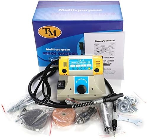 Electric Bench Buffer Polisher, 350W Mini Jewelry Rock Polishing Grinding Buffing Benchtop Tool Kits, Variable Speed 0~10000 RPM, DIY Rock Gem Jade