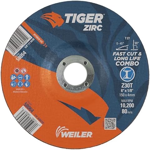 Weiler 58064 6" x 1/8" Tiger Zirc Type 27 Cut Off/Grind Combo Wheel, Z30T, 7/8" A.H. (Pack of 25)