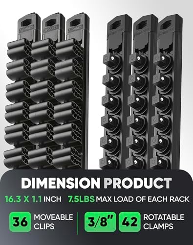 ALOANES 6PC Magnetic Tool Organizer Set - 36 Slot Screwdriver Holder & 42 Clip 3/8" Socket Rail, Heavy Duty Aluminum for Toolbox & Pegboard (Black)