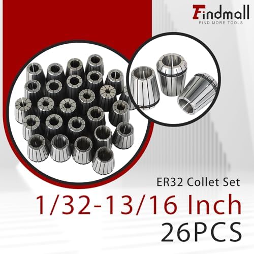 findmall ER32 Collet Set 26Pcs ER32 Collet Chuck Spring Collet Set CNC Engraving Milling Lathe Chuck Tool 1/32-13/16 Inch Fit for CNC Engraving Machine and Milling Lathe Tool