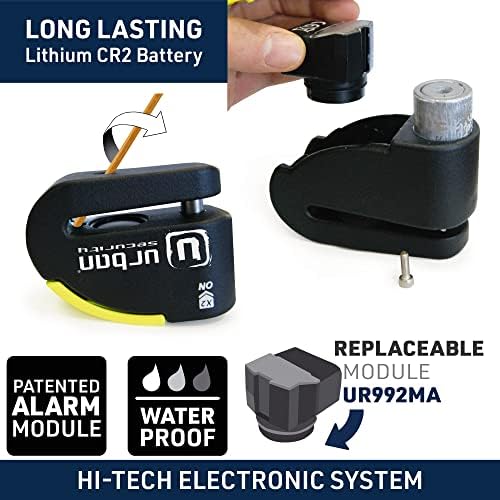 URBAN 999 Approved Motorcycle Disc Lock with Smart Alarm | 120dB, LED, Warning, A+ Sensitivity, X2 ON | SRA & Sold Secure Gold Tested Anti-Theft for Motorbike | 14mm Double Locking, Hardened Steel