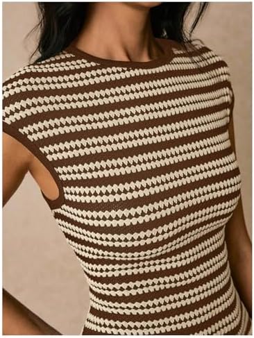 SOLY HUX Women's Striped Midi Dress Casual Work Knit Bodycon Summer Dresses