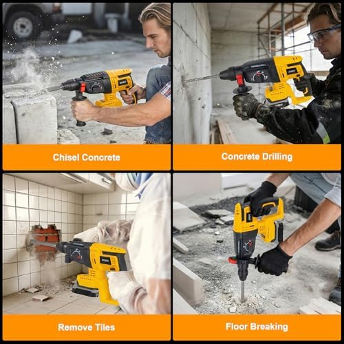 1" SDS-Plus Brushless Cordless Rotary Hammer Drill, for Dewalt 20V Battery