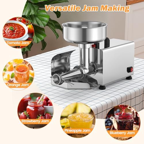 COSTWAY 450W Electric Tomato Strainer Machine, 110-120V Commercial Grade Stainless Steel Saucer Maker, 200-350 lbs/h Food Milling Machine for Strawberry Blueberry Jam