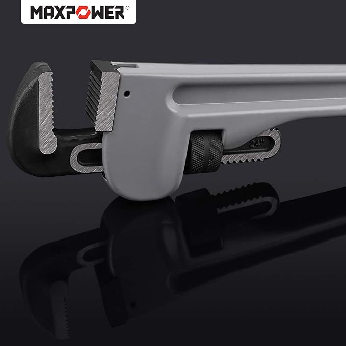 MAXPOWER 24 inch Pipe Wrench, 3 inch Jaw Opening | Aluminum Straight Pipe Wrench Heavy Duty 24-Inch Plumbers Wrench