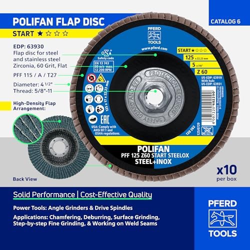 Pferd Z Start STEELOX 5" x 5/8"-11 Flat Flap Disc, Type 27, 60 Grit (10PK)