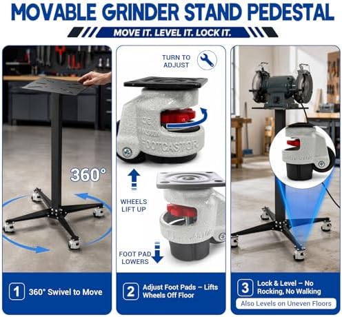 Grinder Stand Pedestal with GD-40F Leveling Casters, Vise Stand Base