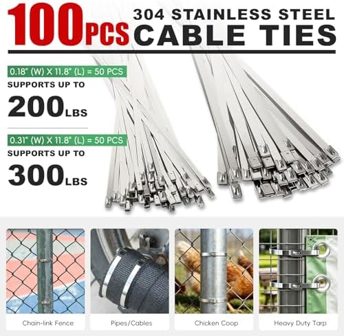 106PCS Heavy-Duty Stainless Steel Cable Tie Tool Kit - Metal Zip Tie Gun Cutter and Tighter w/Zip Ties Holder & Release Tools | Chain-link Fence Tool Set for Fastening, Outdoor Use