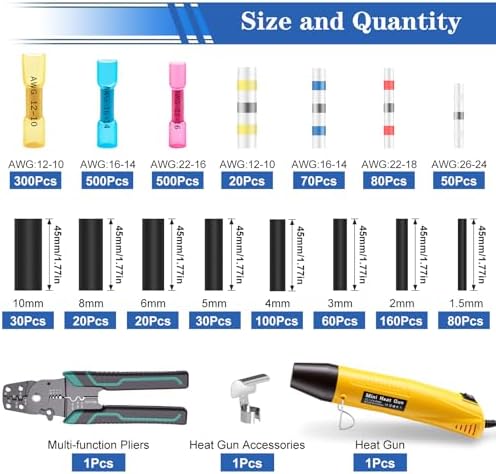 smseace 2020Pcs Heat Shrink Butt Connector,Solder Seal Wire Connectors Kit,Heat Gun and Crimping Tool Pack in Exquisite handbag 22-10AWG Waterproof Electrical Wire Crimp Connectors