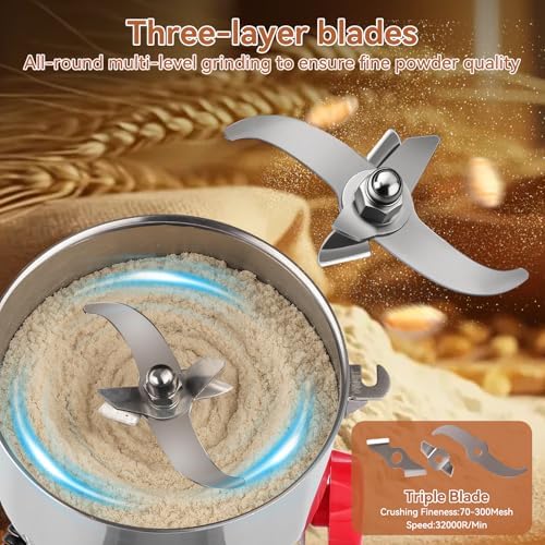 3000W Grain Mill- 32000 RPM High-Speed 1000g Electric Stainless Steel flour mill with 270° Swing Grinding for Grains, Millet, Spices & Coffee - Ideal for Kitchen and Commercial Use