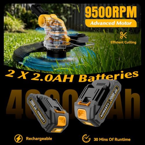 20V Electric Weed Wacker Cordless Edger Lawn Tool 2 X 2.0Ah Battery Powered Weed Eater and Charger, 12" Lightweight String Trimmer, Auto Line Feed Grass Cutter Lawn Mower for Small Yard Garden, Yellow