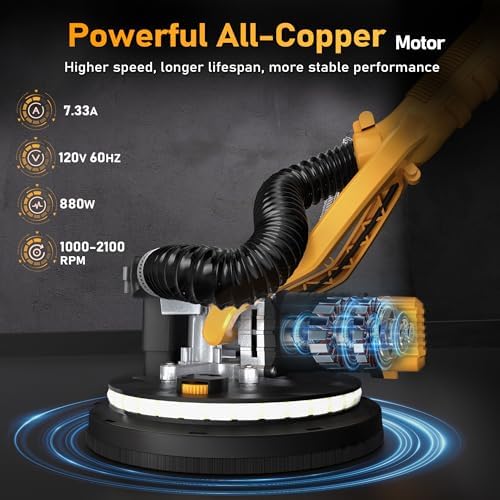 Electric Drywall Sander, 5 Speed 1000-2100RPM, Foldable & Extendable Handle