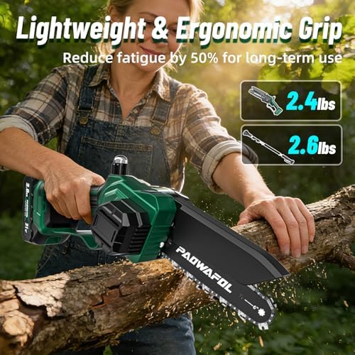 2-in-1 Pole Saws for Tree Trimming, Mini Chainsaw Cordless 6 Inch with 15 FT Max Reach, Electric Pole Saw with 2*21V Battery, Auto-Oil Brushless Branch Cutter for Tree Trimmer Pole Saw Green