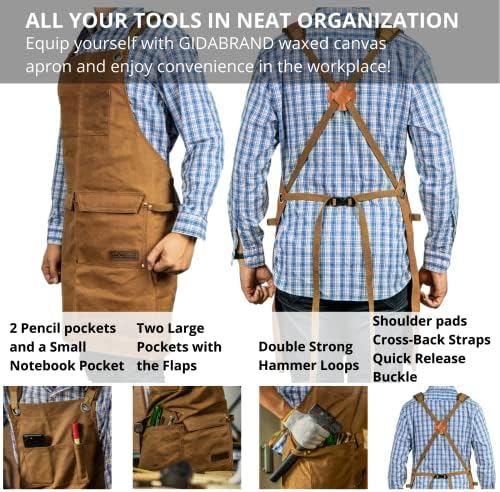 Woodworking Shop Apron for Men, Waxed Canvas Work Tool Apron for Carpenter