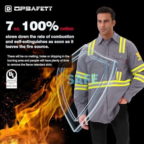 FR Shirts for Men 7oz High Visibility Fire Resistant Shirts CAT2 Welding Shirt 100% Cotton Hi Vis Flame Resistant Shirt Light Gray(4X-Large)